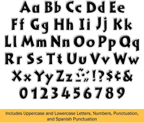 Barker Creek 4" Black Tie Affair Letter Pop-Outs, Classy Black Designer Letters for Bulletin Boards, Displays, and