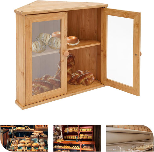 Xuthusman Countertops Bamboo Wood Bread Box, Double Bread Storage Box for Homemade Bread & Sourdough, Kitchen Large