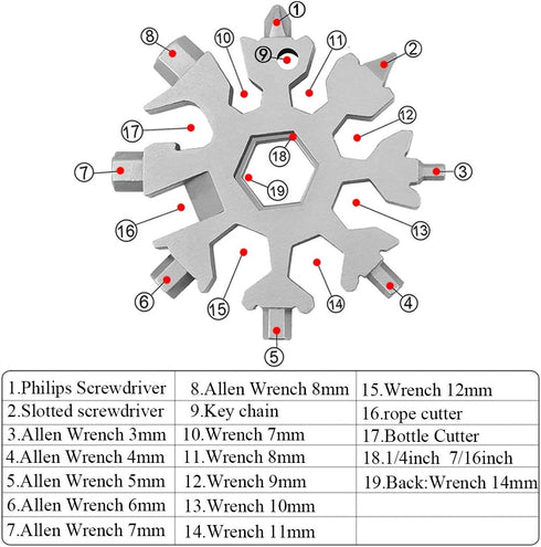 19 In 1 Incredible Tool - Easy N Genius, FEX 18-in-1 Stainless Steel Snowflakes Multi-Tool
