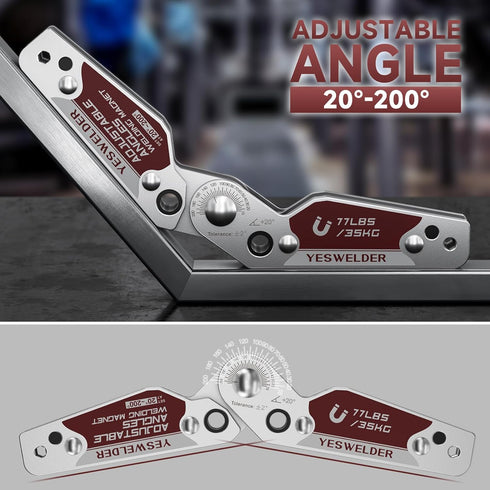 YESWELDER Adjustable Angle Welding Magnet 20-200° Magnetic Welding Holder with 77LBs Holding Power