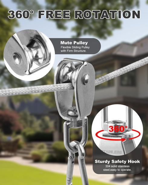 Rocaris 10 Pcs Stainless Steel Wire Rope Crane Pulley Block M15, Single Pulley Block with Swivel Hook for Lifting