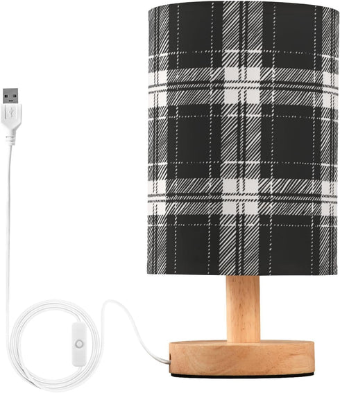 Fustylead Black and White Buffalo Plaid Bedside Table Lamps with USB Port for
