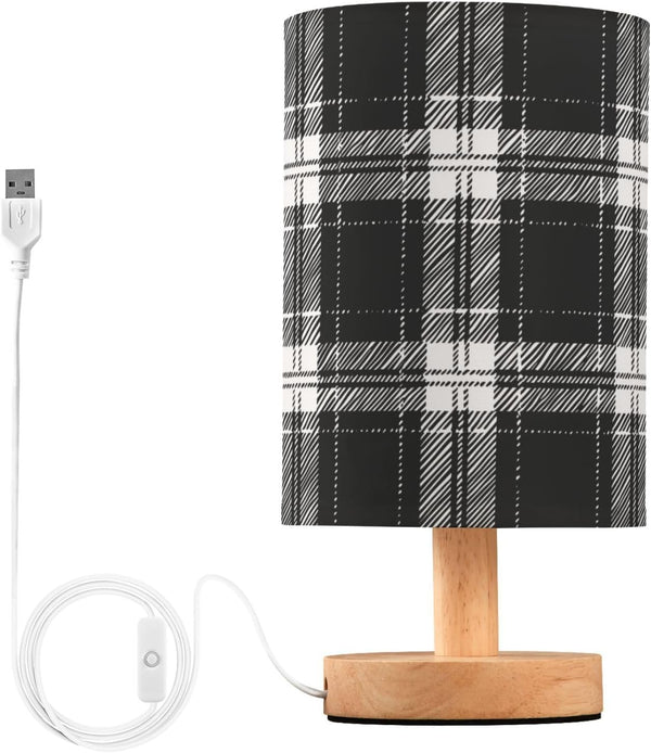 Fustylead Black and White Buffalo Plaid Bedside Table Lamps with USB Port for