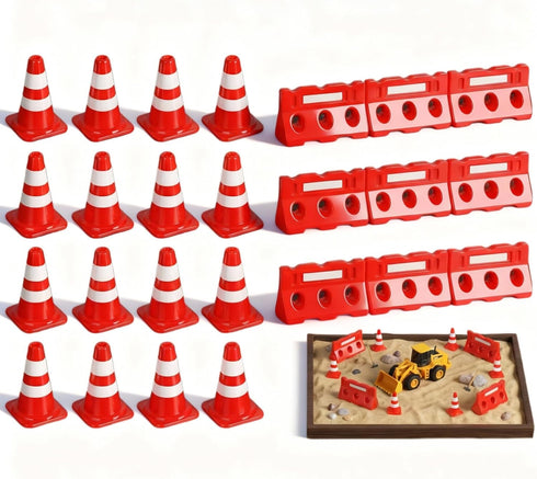 NUOBESTY 24Pcs Mini Traffic Cones and Roadblocks Set, Marker Cones with Mini