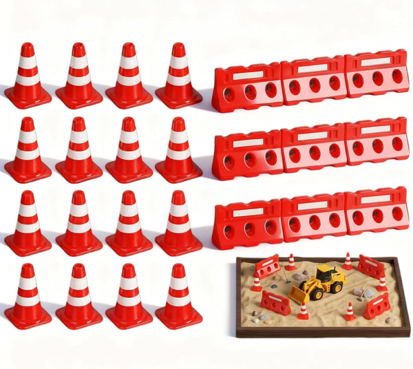 NUOBESTY 24Pcs Mini Traffic Cones and Roadblocks Set, Marker Cones with Mini