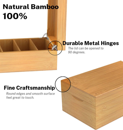 Neando 3x5 inches 20-count 200-count 4 600 Index Card Holder, Bamboo Index Card Box with Index Cards Guide and Note