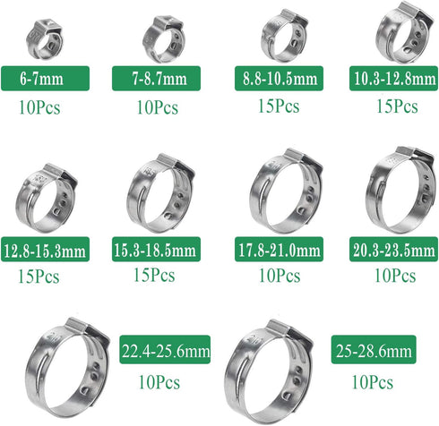 139Pcs 11 Sizes Single Ear Hose Clamps with Pliers, 304 Stainless Steel Crimp Assortment Kit