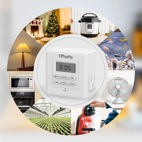 Indoor Digital Light Timer, 7 Day Programmable Plug in Outlet Timer, 2 Grounded Outlets for Lamps