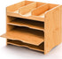 DEAYOU Bamboo Desk File Organizer, 13" Document Letter Tray Sorter with 2 Adjustable Shelves, 4 Tier Mail Organizer