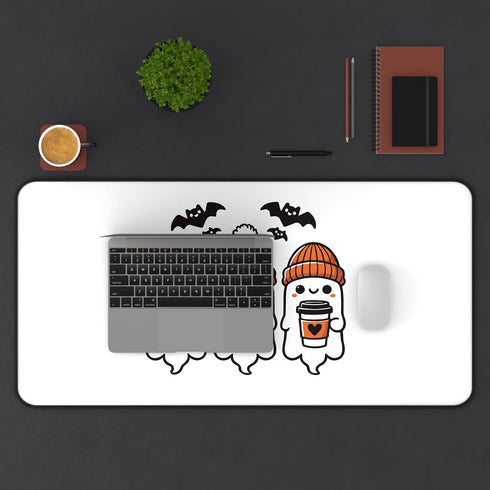 GENERIC Ghost & Coffee Desk Mat - Halloween Office Decor, Cute Haunted Desk, Unique Work from Home Gift, Large Gaming
