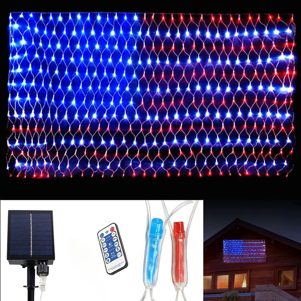 DANLI Solar Powered American Flag Light, Waterproof 420 LED String Lights with