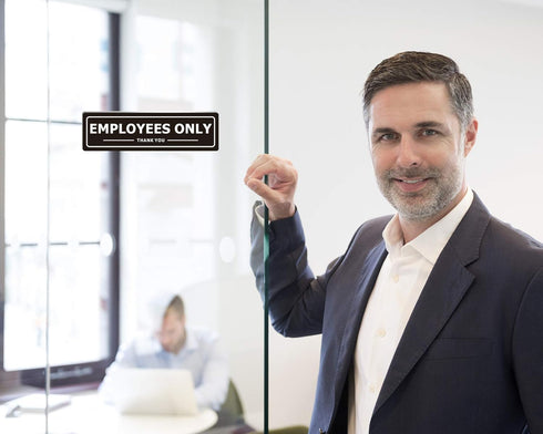 Employees Only Sign for Office Business Door, Aluminum Metal Black White Signs for Store, Pack of 4