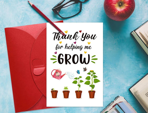 Teacher Appreciation Card - Teacher Thank You Card with Envelope Thank You for Helping Grow Cards from Studen End