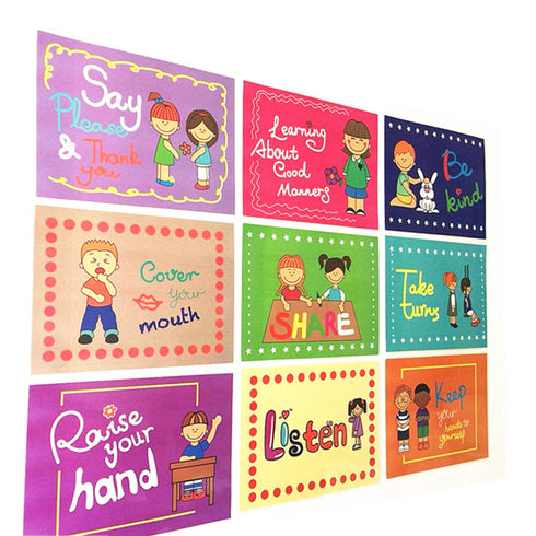 SANTSUN 9 Polite Class Rules Teacher Signs, English Poster Classroom Wall Decoration, Class Organization Charts