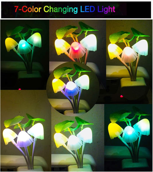 4Pack AUSAYE Sensor LED Plug in Night Light for Adults Kids , Color Changing Cute Mushroom Flower Wall Lamp
