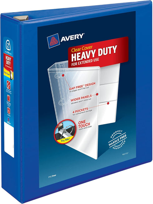 Avery 2" Heavy-Duty View Binder with One Touch EZD Rings, Pacific Blue, 1 Binder (79778)