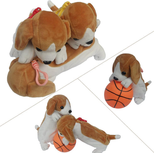 Plush Animal Stationery Cartoon Cute Dog Pencil Case for Teen Girls and Cosmetic Bag, 1 Pack, Color Brown White