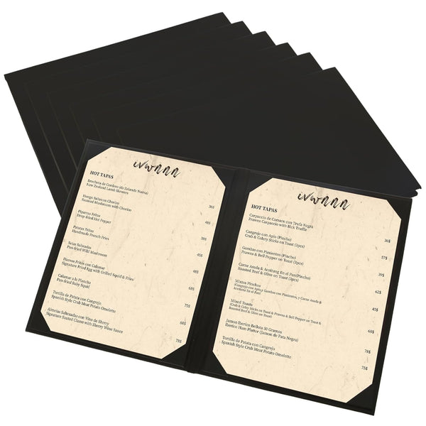 IVWNNN 8.5'' x 11'' Menu Covers 6 Pack Black PU Leather Menu Holders