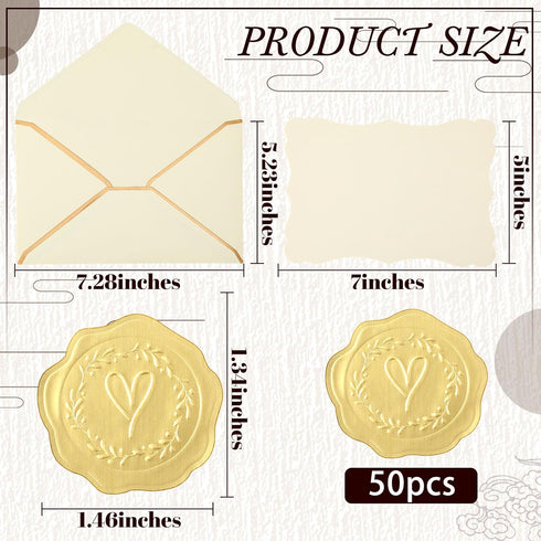 Jetec 50 Set A7 Business Mailing Envelopes with Gold Border, 5x7 Cards, Gold Stickers for Gift Cards, Invitations