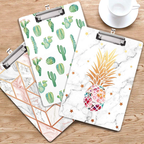 WAVEYU Cute Decorative Clipboard, Cactus Design with Low Profile Clip, Letter Size (12.5"x9"), Retractable Key Hole for