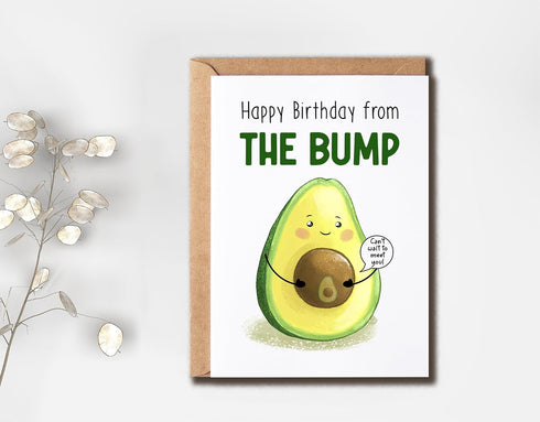 NALSDesigns Birthday From The Bump Card - Kawaii Avocado Card - Newborn Greeting Card - New Parents Announcement Card