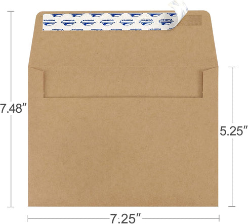 ValBox 200 Qty A7 Invitation Envelopes 5 x 7, 120GSM Brown Kraft Paper Envelopes for 5x7 Cards, Self Seal, Weddings, Invitations, Baby Shower, Stationery, Office, 5.25 x 7.25 Inches by ValBox