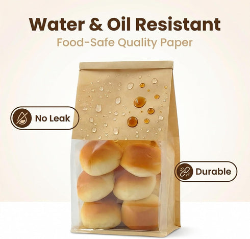 NORIRUN 200Pack (11x5.1x3.9in), (8x7.4in Kraft Paper Bakery Bread Bags for Homemade Sourdough Paper Bread Bags