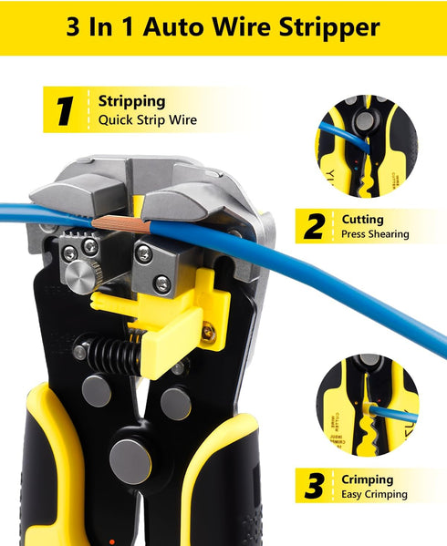 4 (24-14AWG) YUZES Automatic Wire Stripper and Crimping Tool Kit for Heat Shrink, Insulated Terminals, Open Barrel