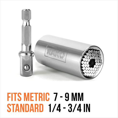 7-19mm Set, Set, RAK Super Universal Socket Tool, Universal Socket Wrench Gator Grip with Power Drill Adapter