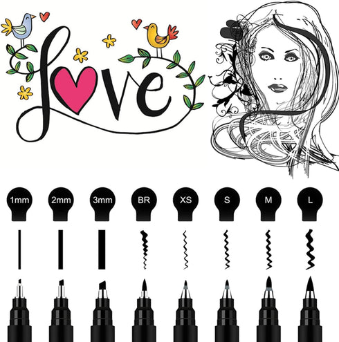 Calligraphy Pens, Hand Lettering Pens, 8 Size Calligraphy Pens for Writing, Brush Pens Calligraphy Set for Beginners,Brush Markers Set, Black Ink Drawing Pens by GETHPEN
