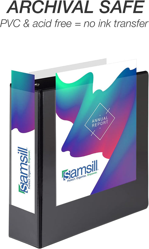 Samsill Durable D Ring Binder, 3 Inch, Customizable Clear View Cover, Black, Made in the USA, Holds 625 Pages