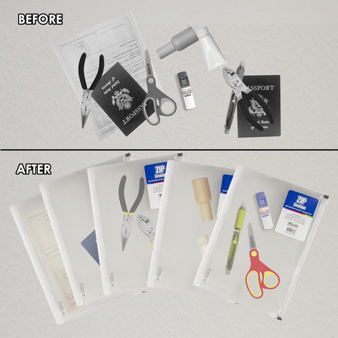 BAZIC Plastic Envelope, 24-Pack Clear Folder Zip Closure, A4 Size File Folders for School Office Supplies