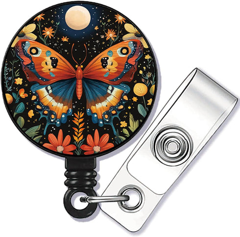 Generic Painted Butterflies Retractable ID Card Badge Holder with Alligator Clip, Name Nurse Decorative Badge Reel Clip