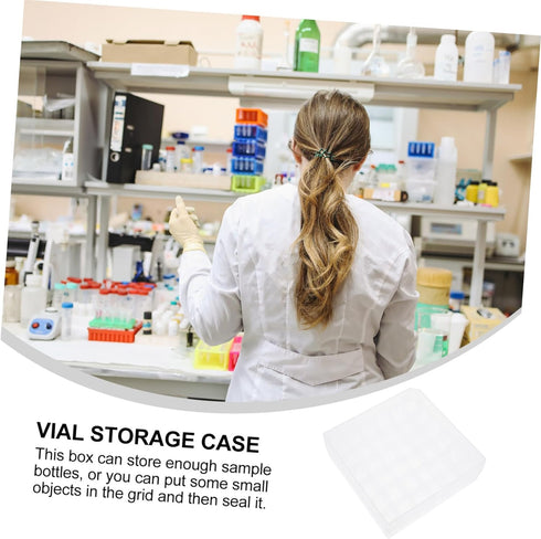Mobestech Plastic Storage Box, 5.59X5.59X1.97 inches, Portable Sample Vial Case for Labs Storage