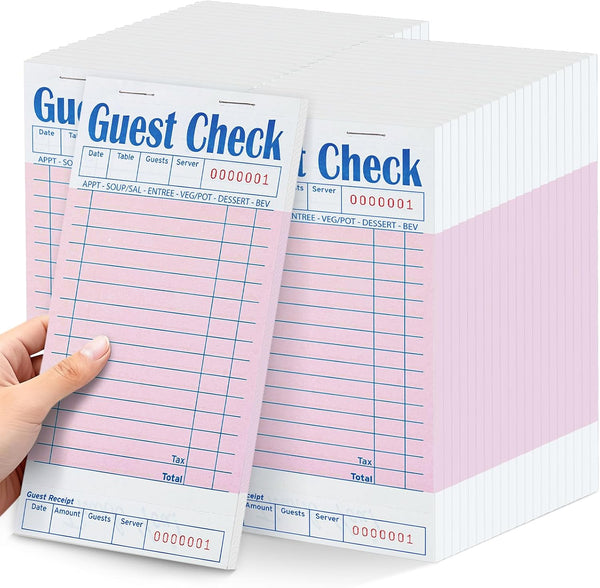 40 Pack/2000 Tickets Guest Checks Books for Servers, Pink Server Books for