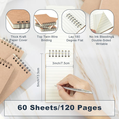 Tenceur 54 Pcs Mini Spiral Notebook - 3" x 5" Top Bound Small Notepads, 120 Pages for Kids Home Office School