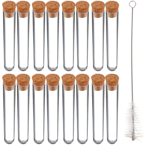 100pcs Glass Test Tubes with Cork Stoppers, Clear Hard Tubes for Scientific Experiments with Brushes