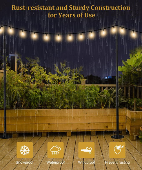 Sprimden 10FT String Light Poles for Outdoor Decor, Sturdy Light Pole with Hard Ground Base, Adjustable Metal Posts