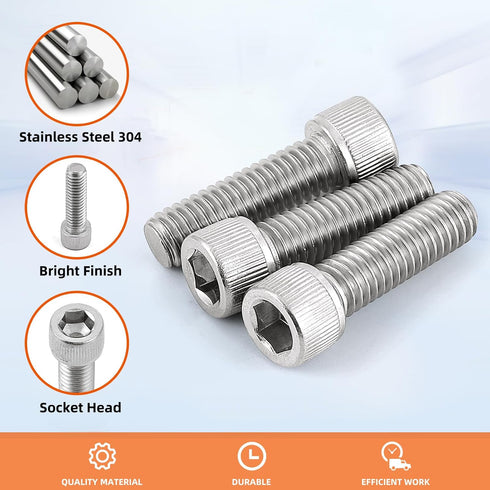 5/16-18 x 1" Socket Head Cap Screws, Allen Socket Drive, Stainless Steel 18-8, Bright Finish, Pack of 15
