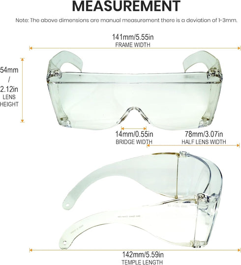 Calabria 3000 Large Fit Over Safety Glasses, Fitover Prescription Eyewear, Clear Men Women Wrap Around Tint