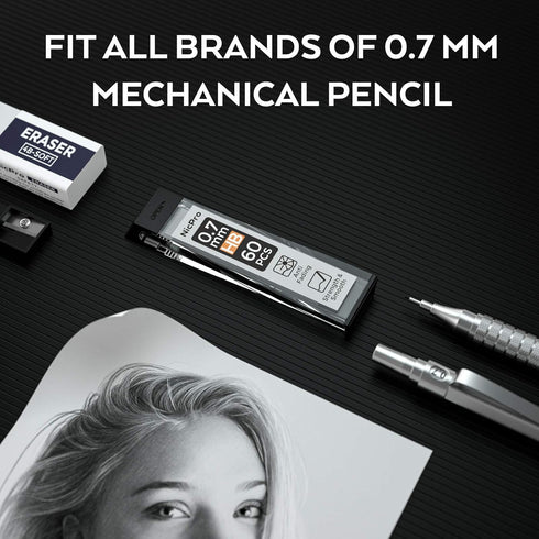 Nicpro 600 PCS 0.7mm HB #2 Break Resistant Mechanical Pencil Lead Refills, 60 Pack Per Tube, 10 Tubes