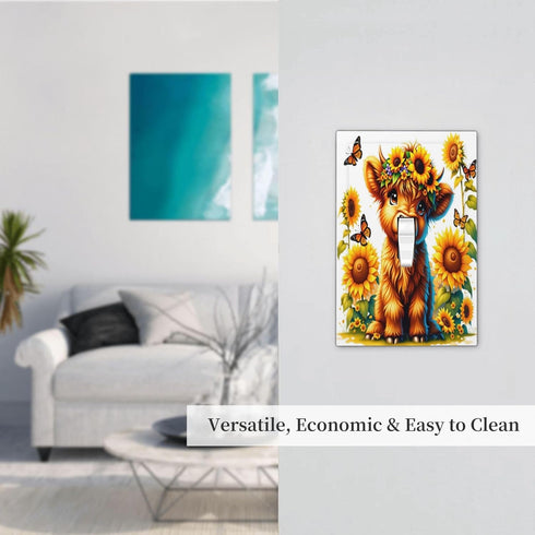 HTSAHKV 3 5 Inch Highland Cow Sunflower Wall Plate Light Switch Cover Single Gang Outlet Faceplate Print Plate Cover X
