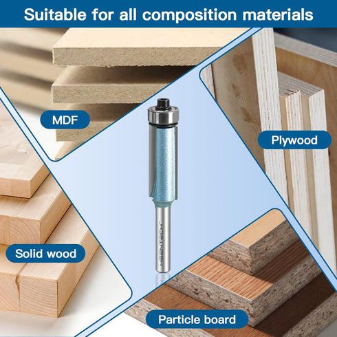 Router Bits 1/4" Shank, Flush Trim Router Bit, Bearing Carbide Tipped Pattern Bit for Wood, 1/2" Diameter, 1/2" Depth