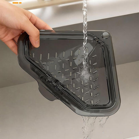 Generic 17x17x9.5cm Magnetic Corner Sink Strainer Basket With Twist-Open Bottom PP Triangular Drain Basket, Magnetic