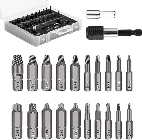 Damaged Screw Extractor Set, 22 PCS Easy Out Stripped Screw Extractor Kit with Magnetic Extension Bit Holder & Socket
