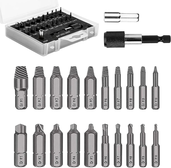 Damaged Screw Extractor Set, 22 PCS Easy Out Stripped Screw Extractor Kit with Magnetic Extension Bit Holder & Socket