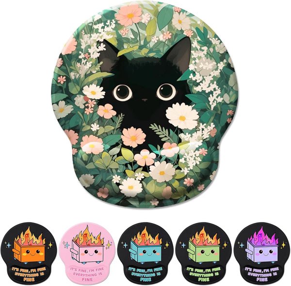 Ergonomic Mouse Pad with Wrist Support, Flower Cat Gel Mouse Pad for Comfortable Work Accessories