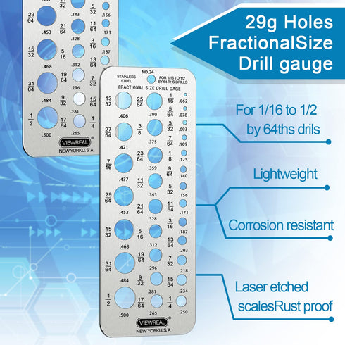 Drill Gauge, Stainless Steel Drill Bit Size Gauge for 1/16'' to 1/2'' Hole Measurement Tool