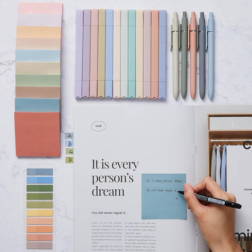 Jutom 38 Pcs Aesthetic Book Annotation Kit, Highlighters, Gel Pens, Sticky Notes, Retro Color