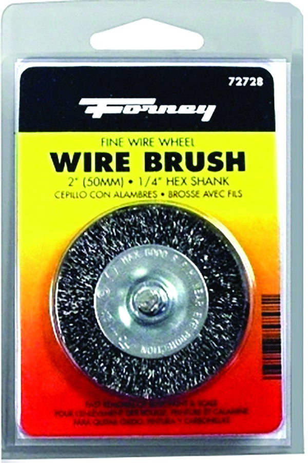 Forney 72728 Fine Crimped Wire Wheel Brush, 2-Inch-by-.008-Inch with 1/4-Inch Hex Shank
